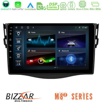 Bizzar m8² Series 8core Android14 4+32gb  Toyota Rav4 Navigation Multimedia Tablet 9" με Carplay & Android Auto u-m82-Ty0530