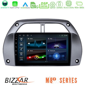 Bizzar m8² Series 8core Android14 4+32gb  Toyota Rav4 2001 - 2006 Navigation Multimedia Tablet 9" με Carplay & Android Auto u-m82-Ty0953