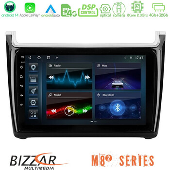 Bizzar m8² Series 8core Android14 4+32gb  vw Polo Navigation Multimedia Tablet 9" με Carplay & Android Auto u-m82-Vw6901pb