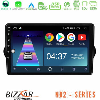 Bizzar nd2 Series 8core Android14 2+32gb  Fiat Tipo 2015-2022 (Hatchback) Navigation Multimedia Tablet 9" με Carplay & Android Auto u-nd2-Ft1281