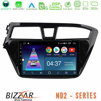 Bizzar nd2 Series 8core Android14 2+32gb  Hyundai i20 2014-2018 Navigation Multimedia Tablet 9" με Carplay & Android Auto u-nd2-Hy1143