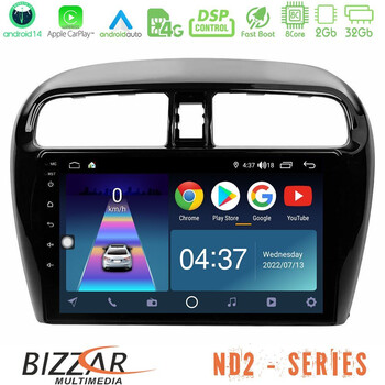 Bizzar nd2 Series 8core Android14 2+32gb  Mitsubishi Space Star 2013-2016 Navigation Multimedia Tablet 9" με Carplay & Android Auto u-nd2-Mt0602