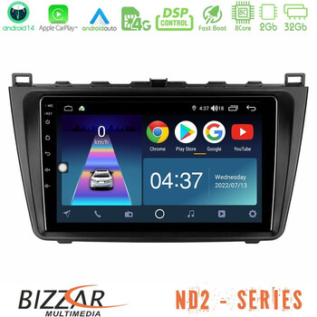 Bizzar nd2 Series 8core Android14 2+32gb  Mazda 6 2008-2012 Navigation Multimedia Tablet 9" με Carplay & Android Auto u-nd2-Mz0233