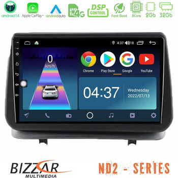 Bizzar nd2 Series 8core Android14 2+32gb  Renault Clio 2005-2012 Navigation Multimedia Tablet 9" με Carplay & Android Auto u-nd2-Rn0003