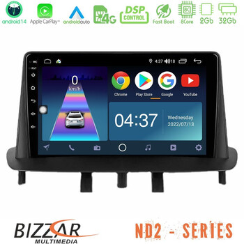 Bizzar nd2 Series 8core Android14 2+32gb  Renault Megane 3 2009-2013 Navigation Multimedia Tablet 9" με Carplay & Android Auto u-nd2-Rn0718