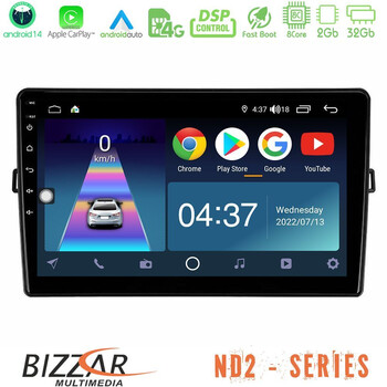 Bizzar nd2 Series 8core Android14 2+32gb  Toyota Auris Navigation Multimedia Tablet 10" με Carplay & Android Auto u-nd2-Ty472