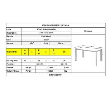 Ε7087,2 ART Τραπέζι Τραπεζαρίας Μαύρο MDF, Πόδια Οξιά Φυσικό