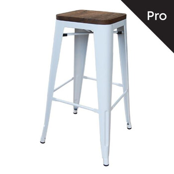 Ε5190W RELIX Wood Σκαμπό Bar-Pro, Στοιβαζόμενο, Μέταλλο Βαφή Άσπρο, Κάθισμα Dark Oak