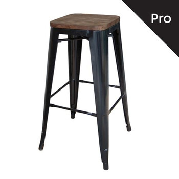 Ε5190W,1 RELIX Wood Σκαμπό Bar-Pro, Στοιβαζόμενο, Μέταλλο Βαφή Μαύρο, Κάθισμα Dark Oak