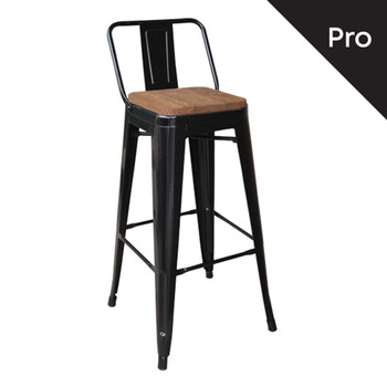 Ε5208,1 RELIX Wood Σκαμπό Bar-Pro με Πλάτη, Μέταλλο Βαφή Μαύρο, Απόχρωση Ξύλου Dark Oak