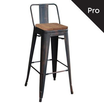 Ε5208,10 RELIX Wood Σκαμπό Bar-Pro με Πλάτη, Μέταλλο Βαφή Antique Black, Απόχρωση Ξύλου Dark Oak