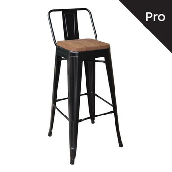 Ε5208,1 RELIX Wood Σκαμπό Bar-Pro με Πλάτη, Μέταλλο Βαφή Μαύρο, Απόχρωση Ξύλου Dark Oak