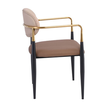 ΕΜ788,1 OLIVE Πολυθρόνα Μέταλλο Βαφή Μαύρο-Gold, Pu Μπεζ-Cappuccino