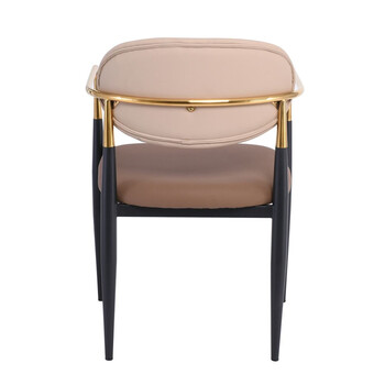 ΕΜ788,1 OLIVE Πολυθρόνα Μέταλλο Βαφή Μαύρο-Gold, Pu Μπεζ-Cappuccino