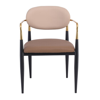 ΕΜ788,1 OLIVE Πολυθρόνα Μέταλλο Βαφή Μαύρο-Gold, Pu Μπεζ-Cappuccino
