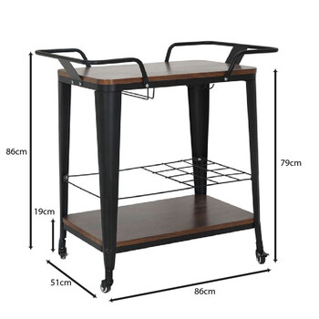Ε5211,1 RELIX Trolley Bar-Pro Μέταλλο Βαφή Μαύρο, MDF Απόχρωση Καρυδί