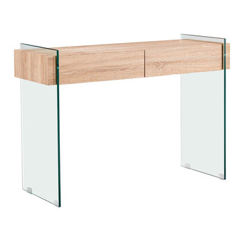 ΕΜ841,1 GLASSER Wood Κονσόλα Διάφανο Γυαλί 12mm - με Συρτάρια Απόχρωση Δρυς