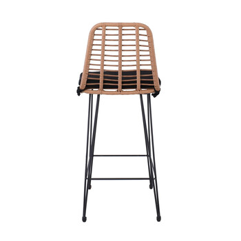 Ε252,11 SALSA Σκαμπό BAR-Pro με Πλάτη, Μέταλλο Βαφή Μαύρο - Wicker Φυσικό, με Μαξιλάρι Μαύρο