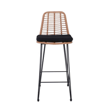 Ε252,11 SALSA Σκαμπό BAR-Pro με Πλάτη, Μέταλλο Βαφή Μαύρο - Wicker Φυσικό, με Μαξιλάρι Μαύρο