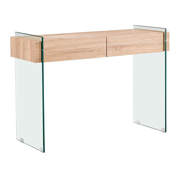 ΕΜ841,1 GLASSER Wood Κονσόλα Διάφανο Γυαλί 12mm - με Συρτάρια Απόχρωση Δρυς