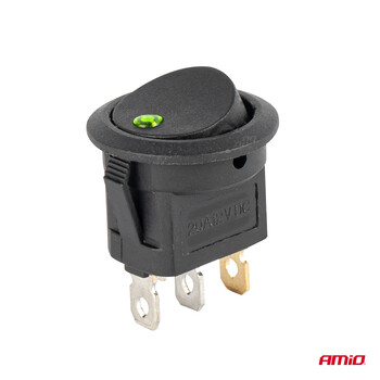 03964/AM ΔΙΑΚΟΠΤΗΣ 12V ON/OFF ΣΤΡΟΓΓΥΛΟΣ ΜΕ 3 ΕΠΑΦΕΣ ΠΡΑΣΙΝΟΣ LED  AMIO - 1 τεμ.