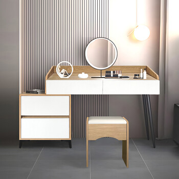 Τουαλέτα κρεβατοκάμαρας Gammon με σκαμπό pakoworld mdf σε oak-λευκό απόχρωση 102x40x75εκ