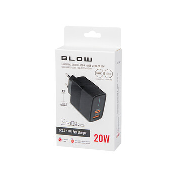 DM-76-021 . Φορτιστής με υποδοχή  USB & USB-C με QC+PD 20W BLOW