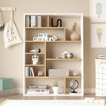 Βιβλιοθήκη Decora pakoworld σε φυσικό-λευκό απόχρωση 90x22x123.6εκ