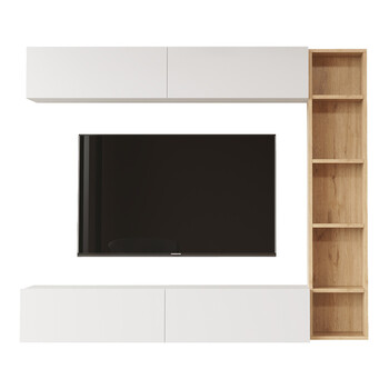 Σύνθεση σαλονιού Compo επιτοίχιο pakoworld σε φυσικό-λευκό απόχρωση 169,10x25,8x143.5εκ