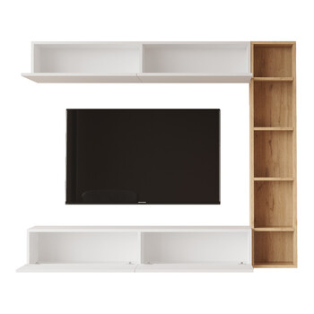 Σύνθεση σαλονιού Compo επιτοίχιο pakoworld σε φυσικό-λευκό απόχρωση 169,10x25,8x143.5εκ