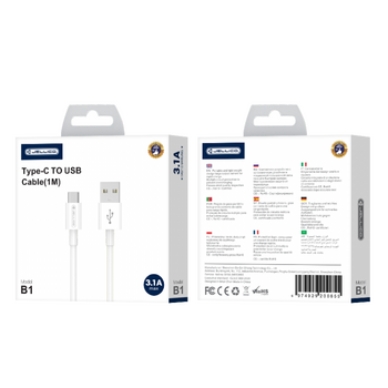 jager ΚΑΛΩΔΙΩΣΗ USB - TYPE C 1Μ 3.1A FAST CHARGE (B1-0855)