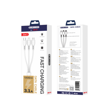 jager ΚΑΛΩΔΙΩΣΗ USB - TYPE C  / LIGHTNING / MICRO 1,2Μ 3.1A FAST CHARGE (KDS-33)