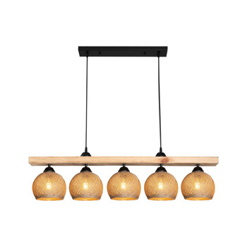 Φωτιστικό οροφής πεντάφωτο Salote pakoworld Ε27 σε καφέ-φυσική απόχρωση 100x18x24εκ