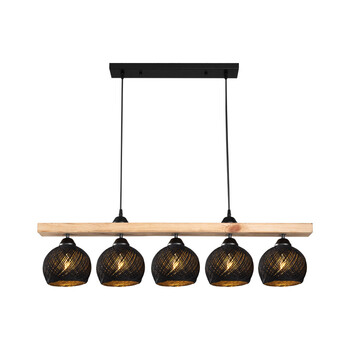 Φωτιστικό οροφής πεντάφωτο Salote pakoworld Ε27 σε καφέ-μαύρη απόχρωση 100x18x24εκ