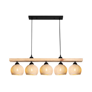 Φωτιστικό οροφής πεντάφωτο Salote pakoworld Ε27 σε καφέ-κρέμα απόχρωση 100x18x24εκ