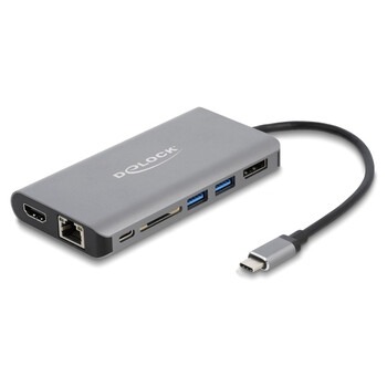 DELOCK docking station 87683, 7 θύρες, USB-C, 100W PD, 4K, MST, γκρι