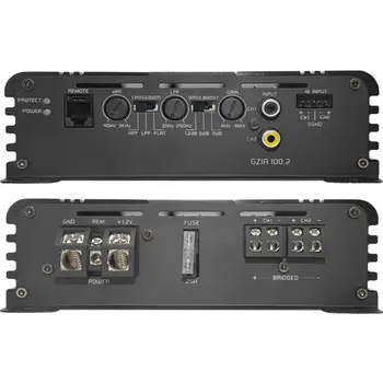 Ground Zero  Gzia 100.2  Type	high Power Class a/b Amplifier
channels	2
output Power (@ 4ω)	2x 75 Watts Rms
output Power (@ 2ω)	2x 120 Watts Rms
ouput Power (@ 4ω) Bridged	240 Watts rms Άμεση Παράδοση