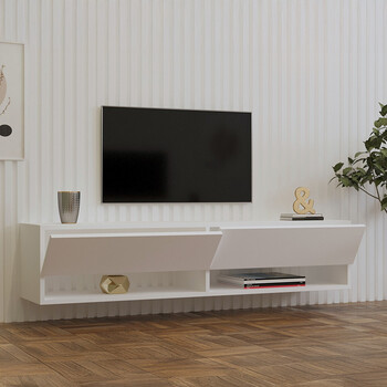 Έπιπλο τηλεόρασης επιτοίχιο Melosa pakoworld σε λευκή απόχρωση 141x30x31εκ