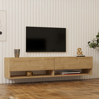 Έπιπλο τηλεόρασης επιτοίχιο Melosa pakoworld σε oak απόχρωση 141x30x31εκ