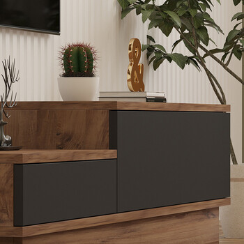 Έπιπλο τηλεόρασης Eclipse pakoworld σε sonoma-ανθρακί απόχρωση 160x35x35εκ