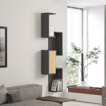 Ραφιέρα τοίχου Kongo pakoworld σε oak- ανθρακί απόχρωση 44x20x159εκ