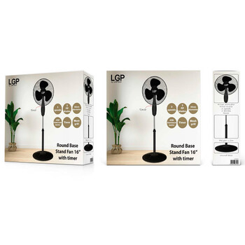 LGP ROUND BASE STAND FAN 16' 40CM 45W WITH TIMER BLACK