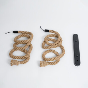 GloboStar® ROPE 01019 Vintage Κρεμαστό Φωτιστικό Ανάρτηση Δίφωτο 2 x E27 IP20 Μπεζ Σχοινί - Μ38 x Π35.5 x Υ200cm
