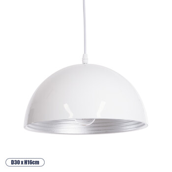 GloboStar® CHIME 01030 Μοντέρνο Κρεμαστό Φωτιστικό Καμπάνα Μονόφωτο 1 x E27 IP20 Λευκό Μέταλλο - Μ30 x Π30 x Υ16cm