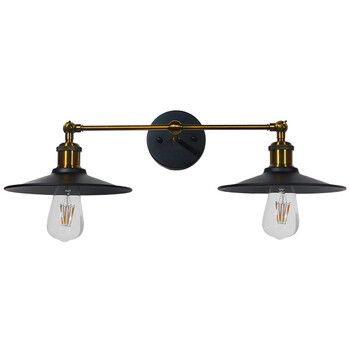 GloboStar® MINIMALL 01069 Vintage Επιτοίχιο Φωτιστικό Απλίκα Δίφωτο 2 x E27 IP20 Μαύρο & Χρυσό Μέταλλο - Μ30 x Π60 x Υ18cm
