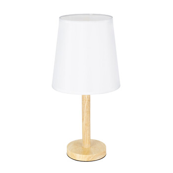 GloboStar® NAPHIE 01208 Κλασσικό Επιτραπέζιο Φωτιστικό Πορτατίφ Μονόφωτο 1 x E27 IP20 Μπεζ Ξύλο με Λευκό Ύφασμα - Μ21 x Π21 x Υ42cm