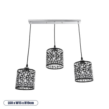 GloboStar® RAINELDA 01247 Μοντέρνο Κρεμαστό Φωτιστικό Πλέγμα Τρίφωτο 3 x E27 IP20 Μαύρο Μέταλλο με Λευκό Γυαλί - Μ60 x Π15 x Υ19cm