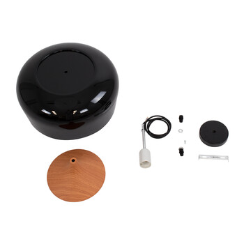 GloboStar® VILI 01261 Μοντέρνο Κρεμαστό Φωτιστικό Καμπάνα Μονόφωτο 1 x E27 IP20 Μαύρο Μέταλλο με Μπεζ Ξύλο - Μ35 x Π35 x Υ27cm