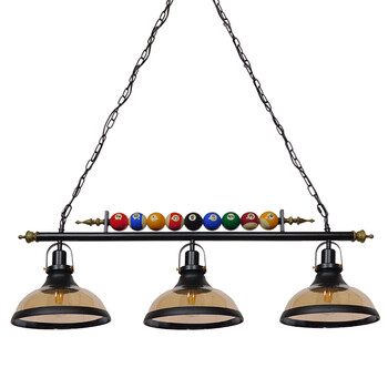 GloboStar® BILLIARD SERIES 01280 Vintage Κρεμαστό Φωτιστικό Φιγούρα Τρίφωτο 3 x E27 IP20 Mαύρο Μέταλλο με Μελί Γυαλί - Μ96 x Π25 x Υ30cm