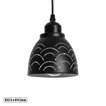 GloboStar® COOLIE 01482 Μοντέρνο Κρεμαστό Φωτιστικό Μονόφωτο Καμπάνα 1 x E27 IP20 Μαύρο & Ασημί Μέταλλο - Μ12.5 x Π12.5 x Υ11.5cm